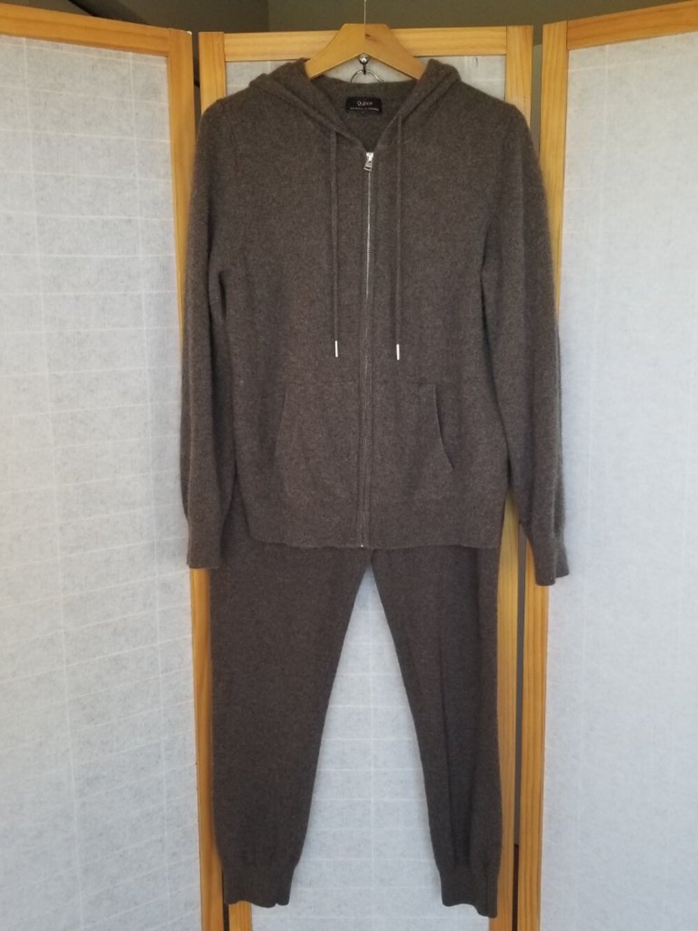 Quince 100% Cashmere Track Suit Brown Zip Up Hoodie Jogger Pants Large